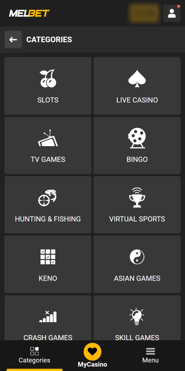 Choose your favorite Melbet casino game and start playing.