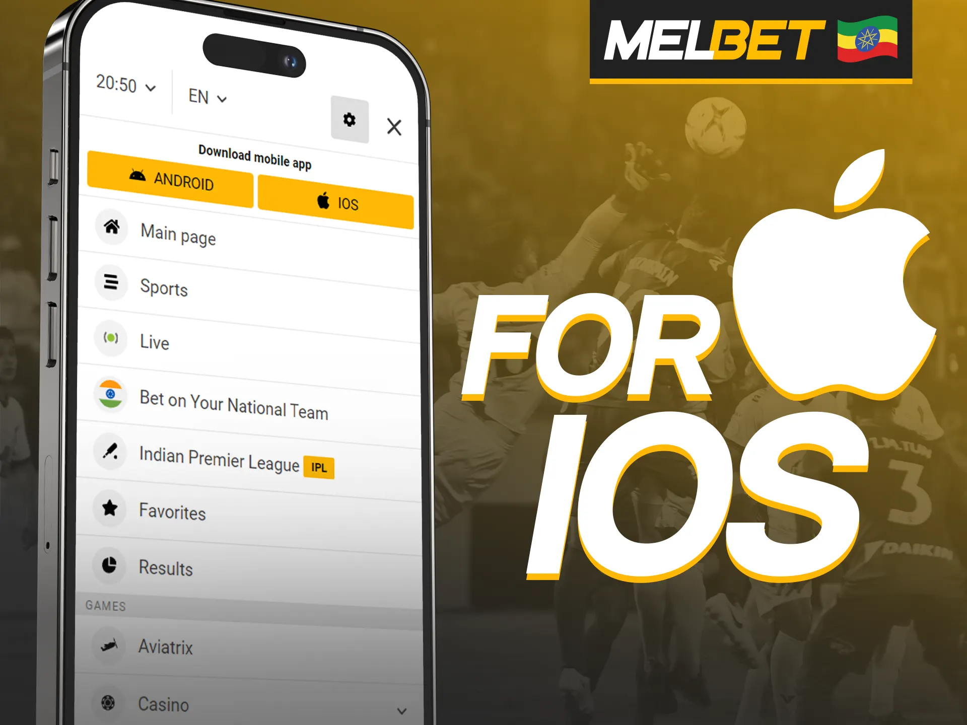 iOS users can download the Melbet mobile app.