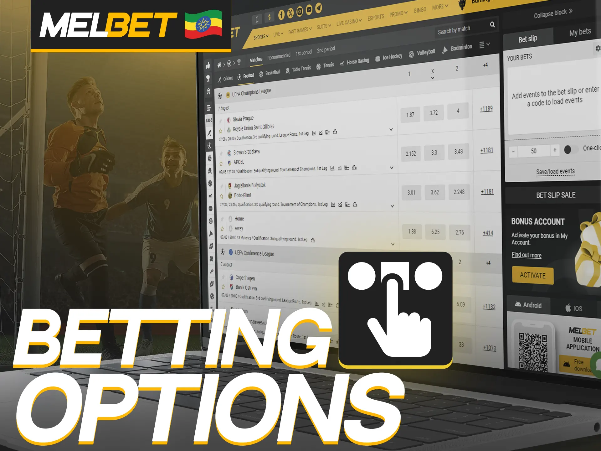 Melbet offers many different betting options.