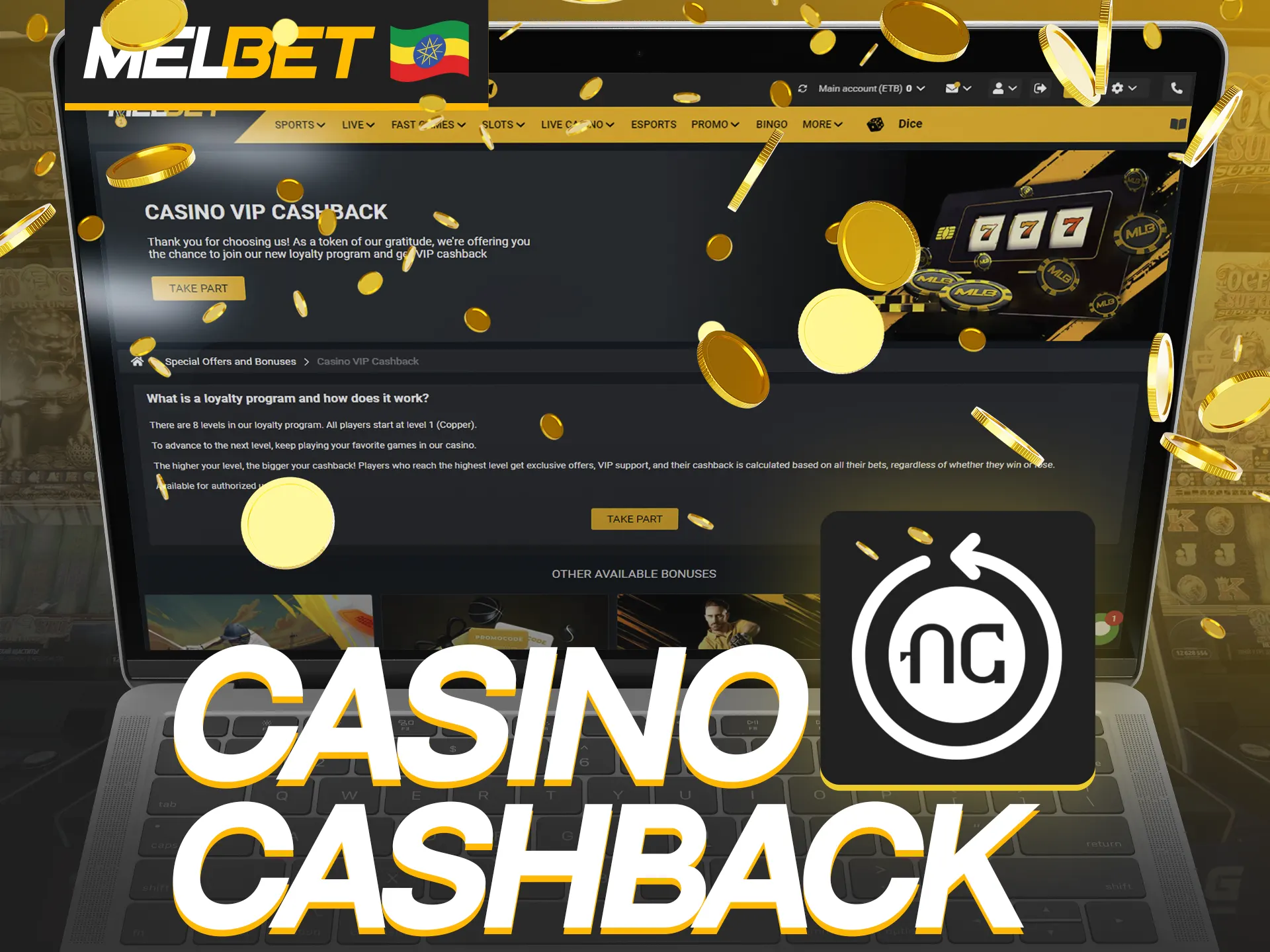 Get cashback when playing casino games at Melbet.