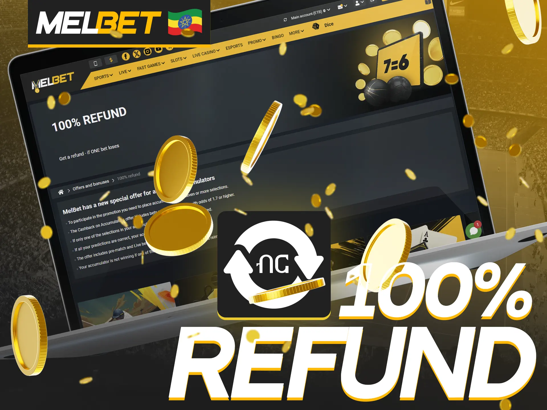 Get your money back for lost bets at Melbet.