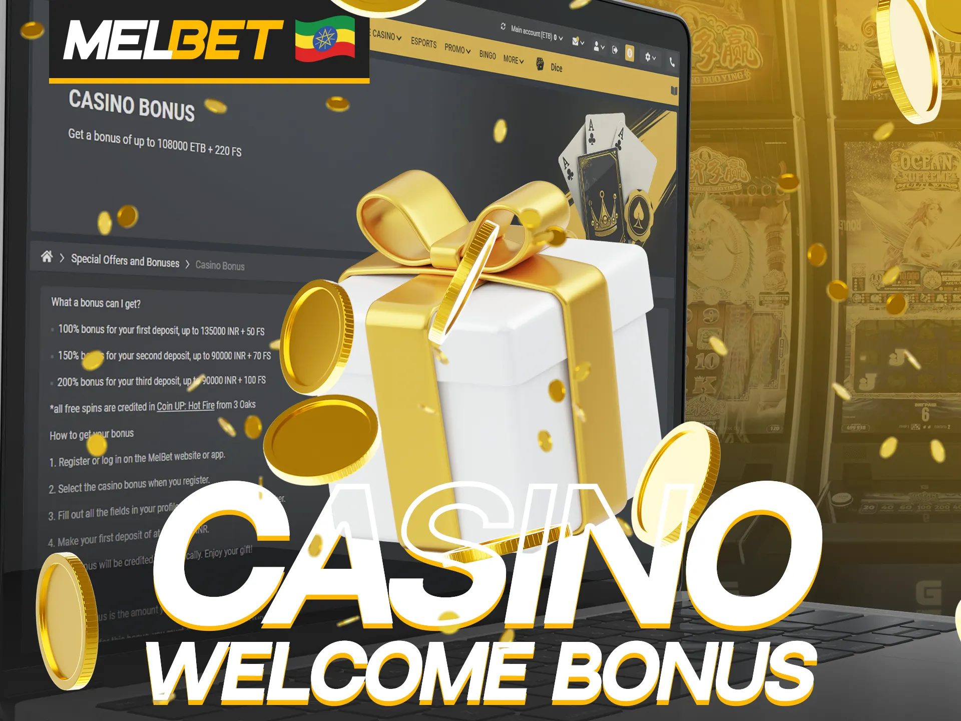 Receive your casino welcome bonus after registering with Melbet.