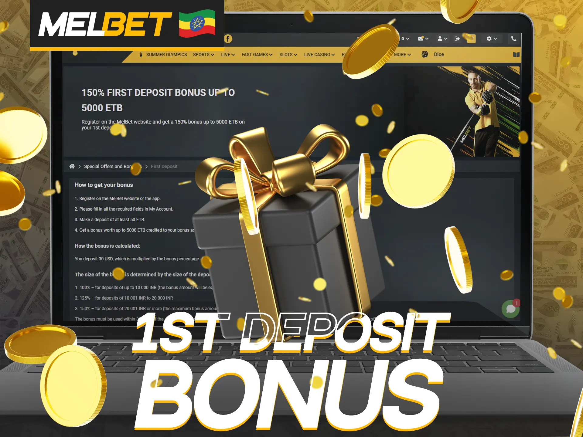 Receive the Melbet welcome bonus when you make your first deposit.