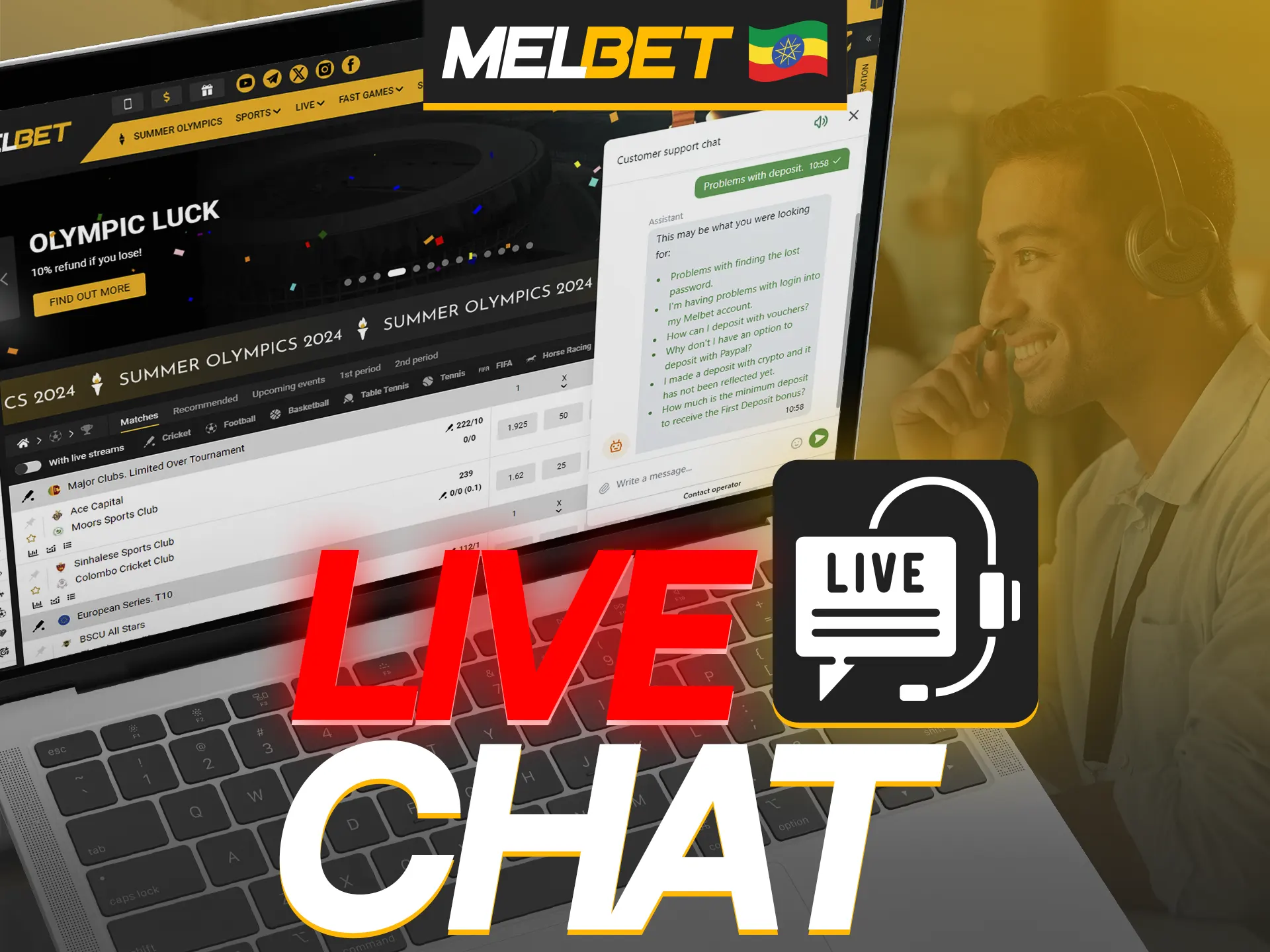 Write about your problem in the Melbet chat to quickly resolve it.