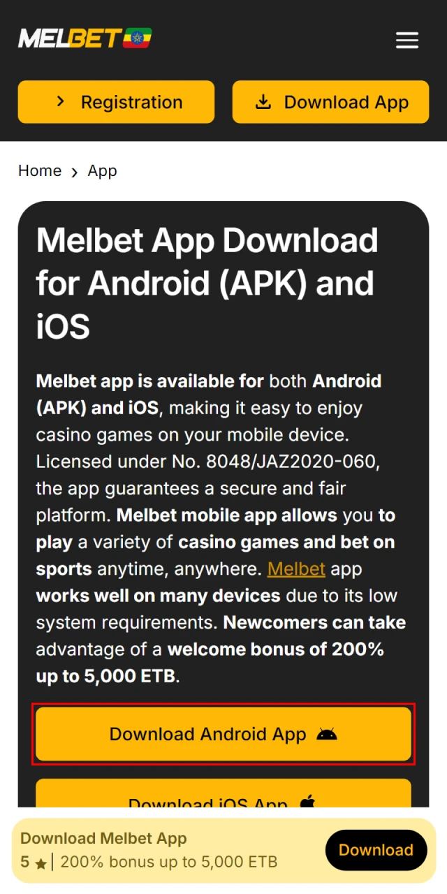 Download Melbet APK for Android using our link.