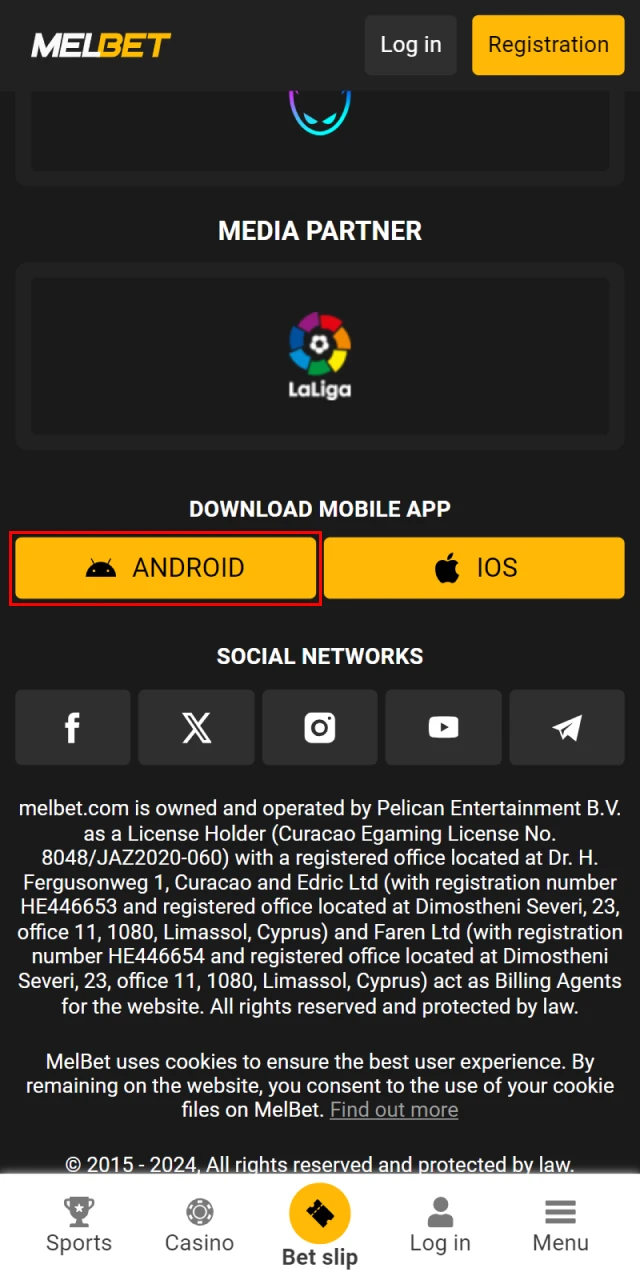 Download the Melbet Android app from the official website.