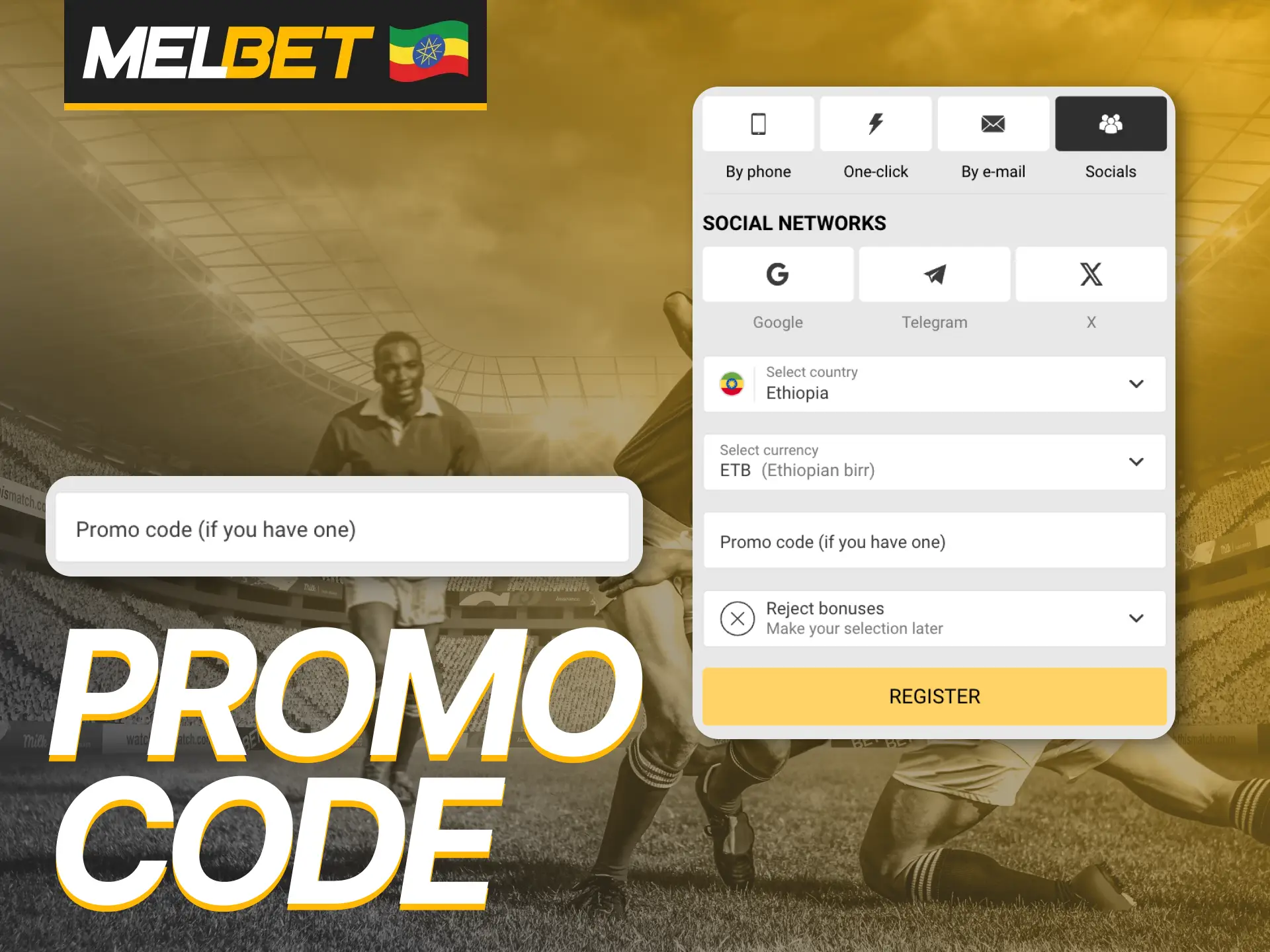 Apply our Melbet promo code directly in the app.