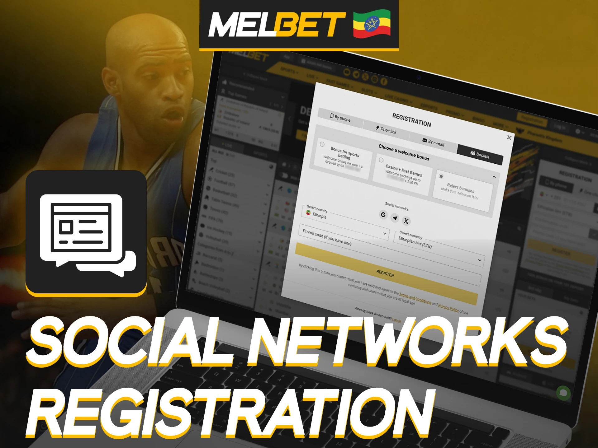 You can undergo Melbet registration by using social networks.