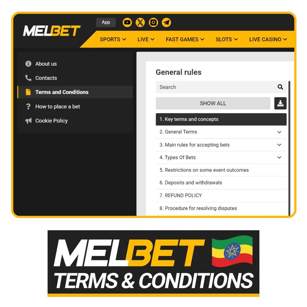 Read the terms and conditions of Melbet.