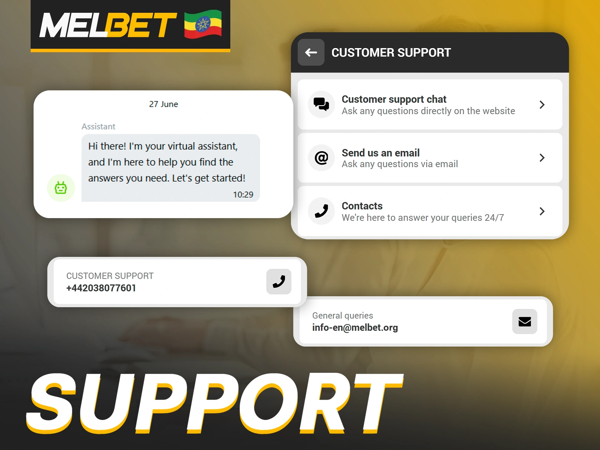 The Melbet app offers various ways to contact the support team.