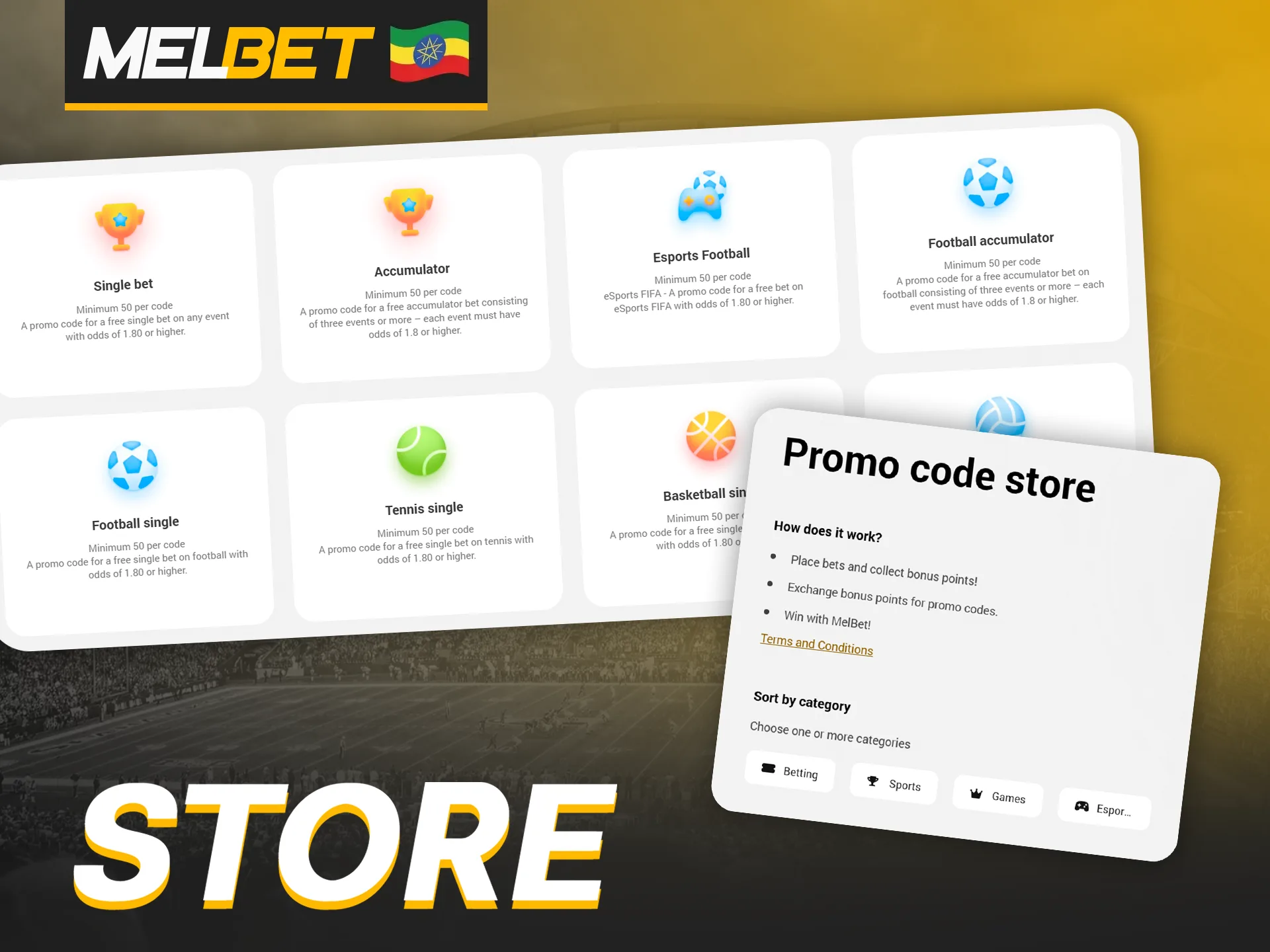 Purchase special promo codes at the Melbet store.
