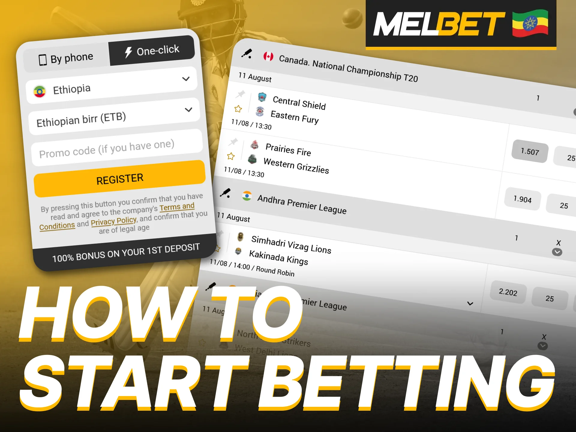 Create an account at Melbet and start betting on cricket.
