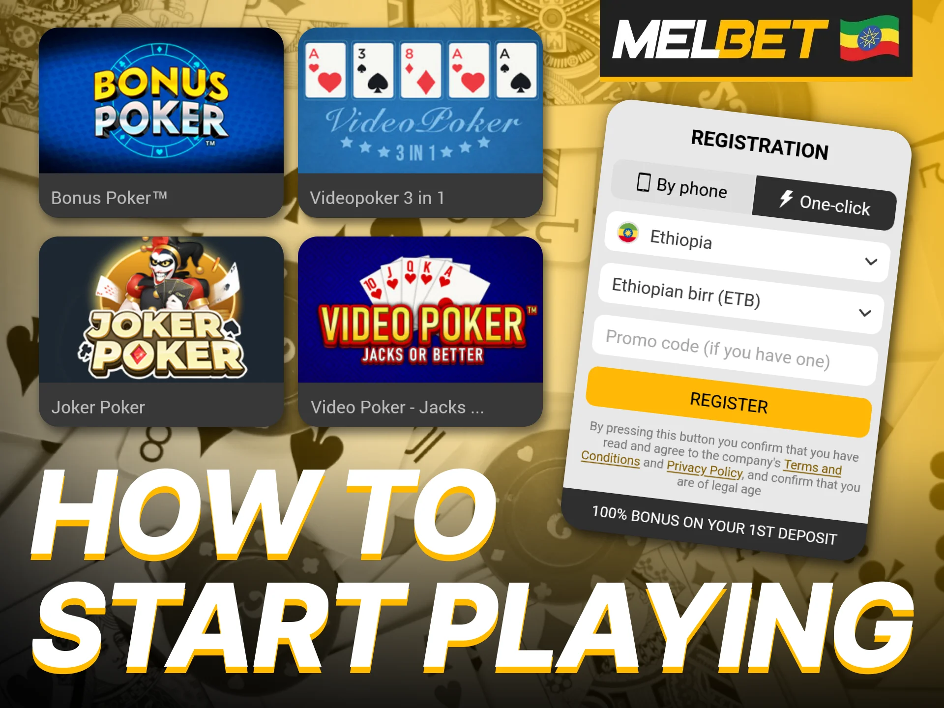 Create your Melbet account to play top poker games.
