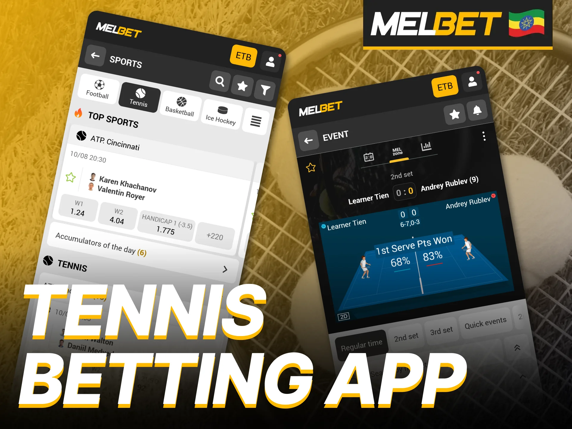 Place your tennis bets via the Melbet mobile app.