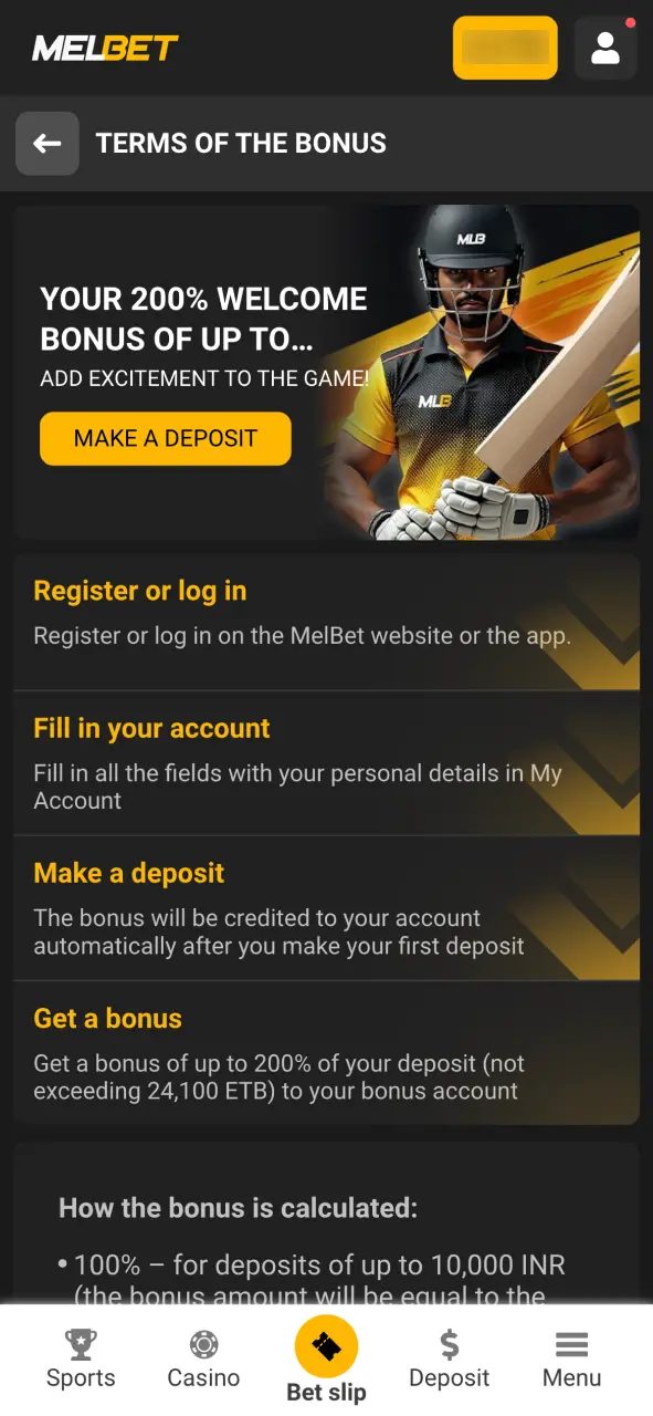 Review terms and claim Melbet bonus now.