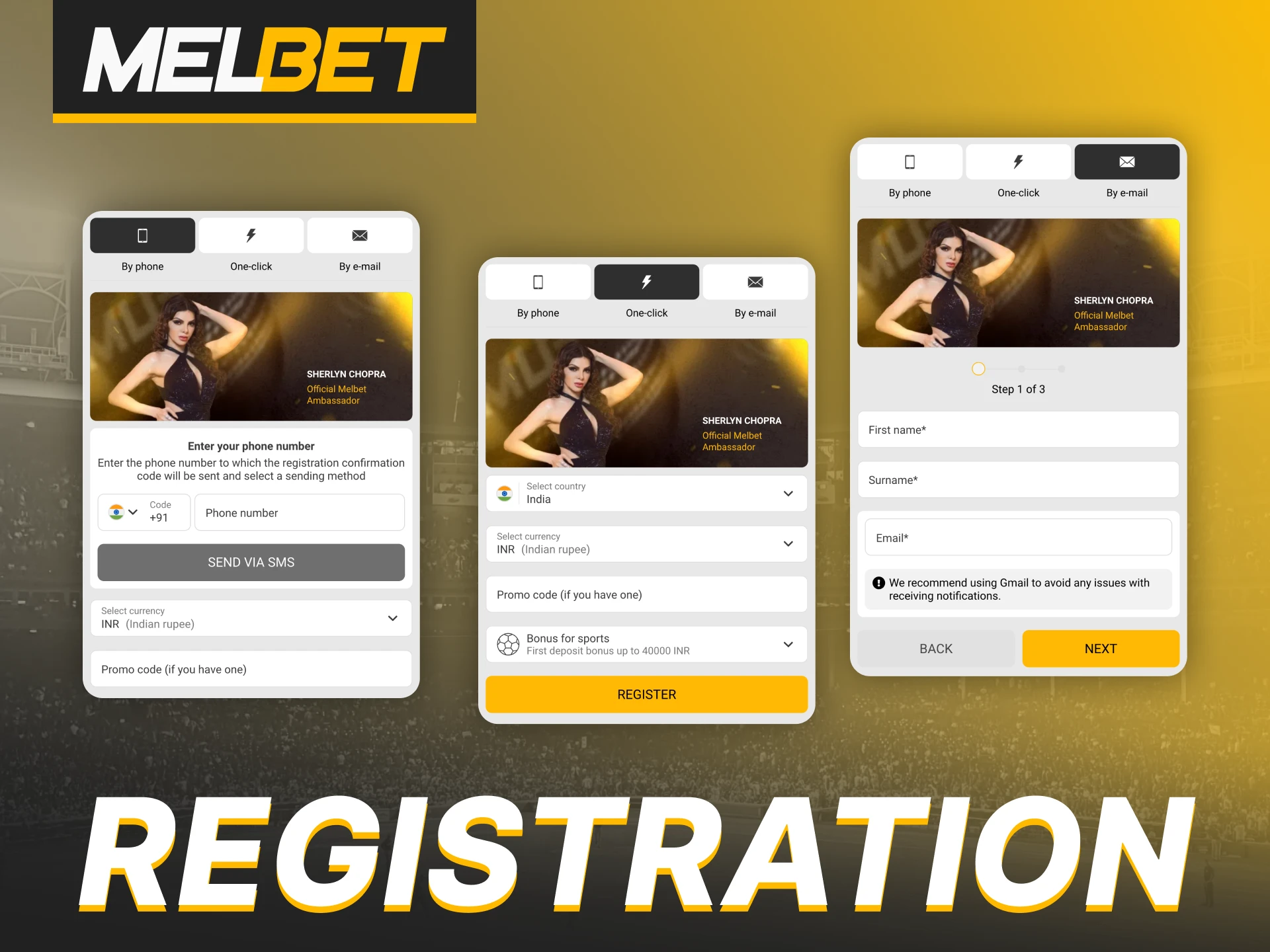 You can register in the Melbet mobile app.