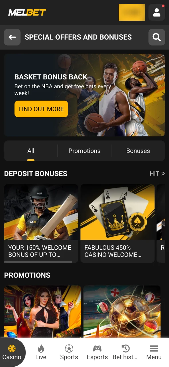 Open Melbet bonuses section now.