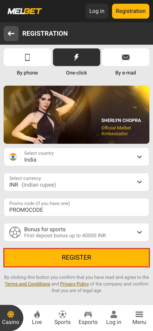 To start playing at Melbet Casino, you need to register.