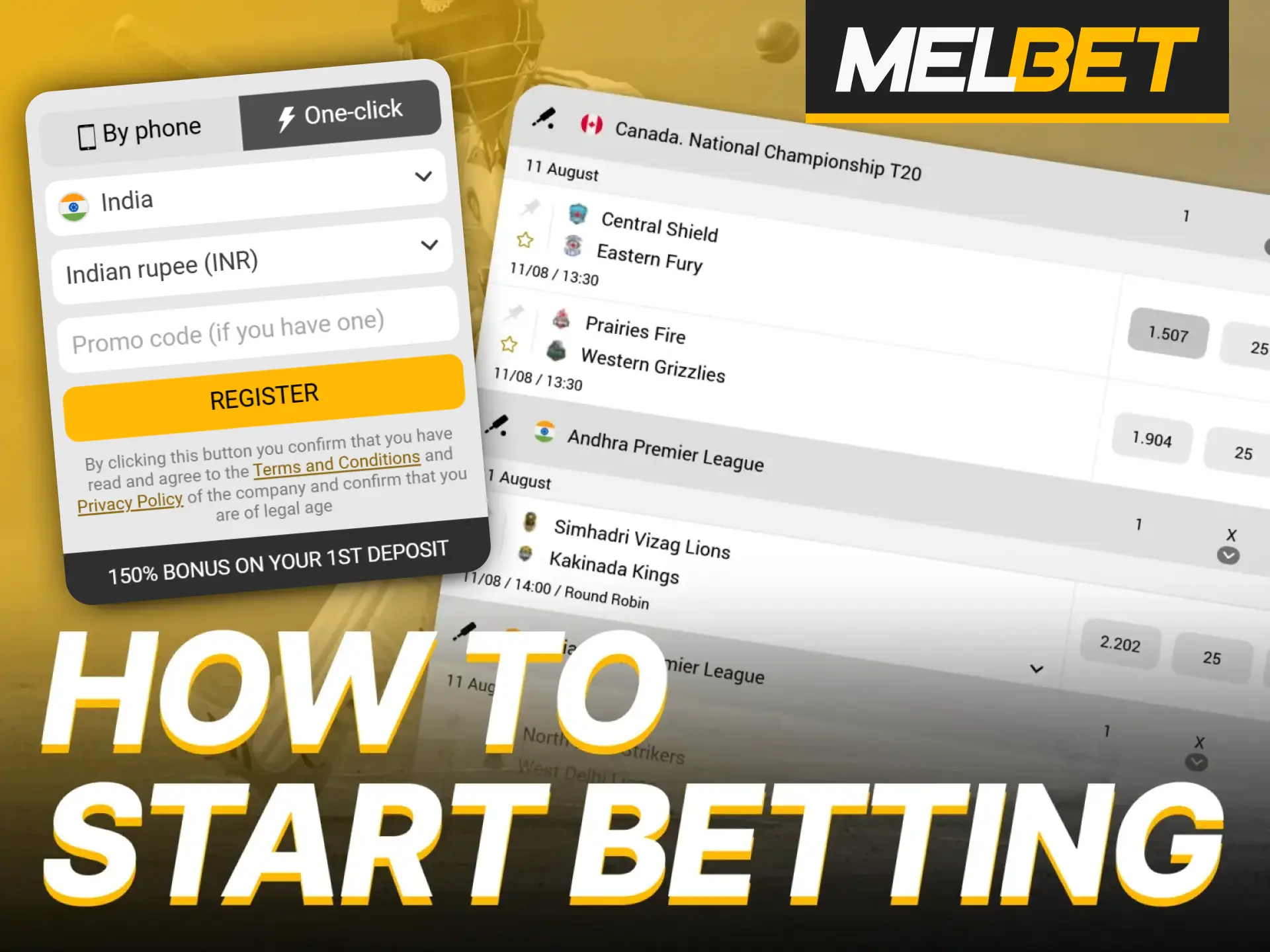 Create an account at Melbet and start betting on cricket.
