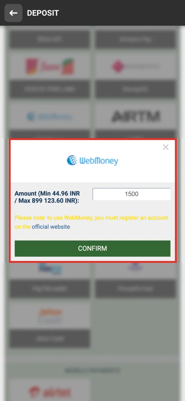Now you need to top up your Melbet account balance.