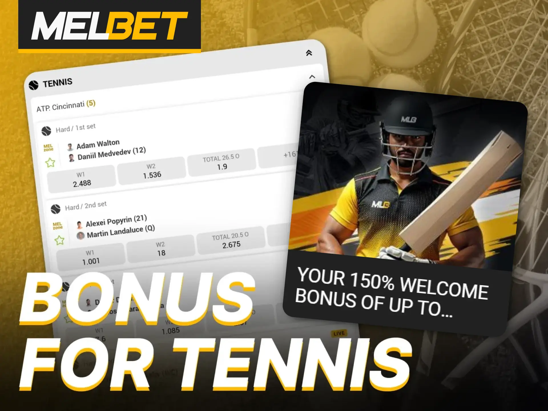 Get exciting welcom bonuse and bet on tennis at Melbet.