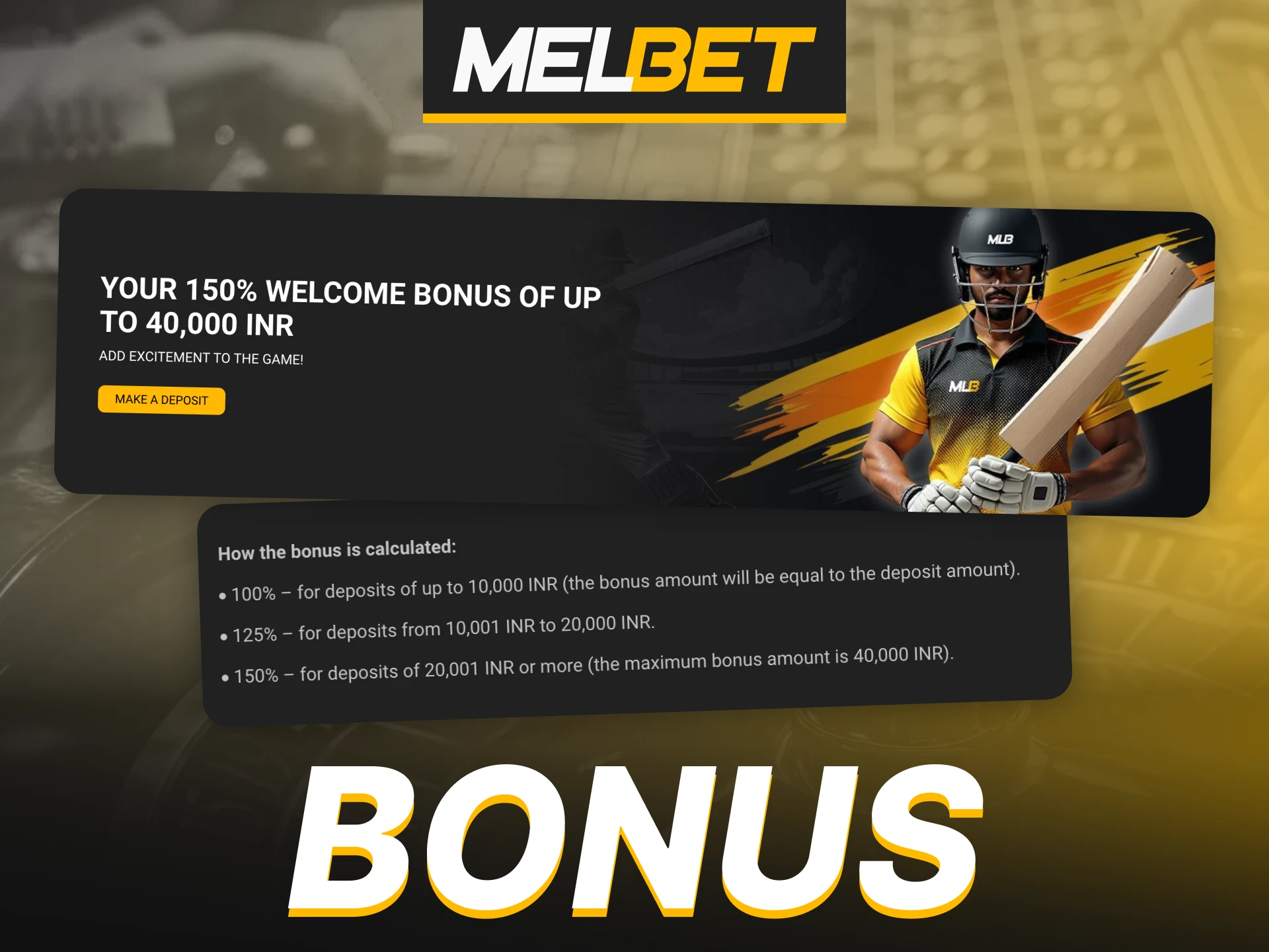 Receive your Melbet welcome bonus upon registration.