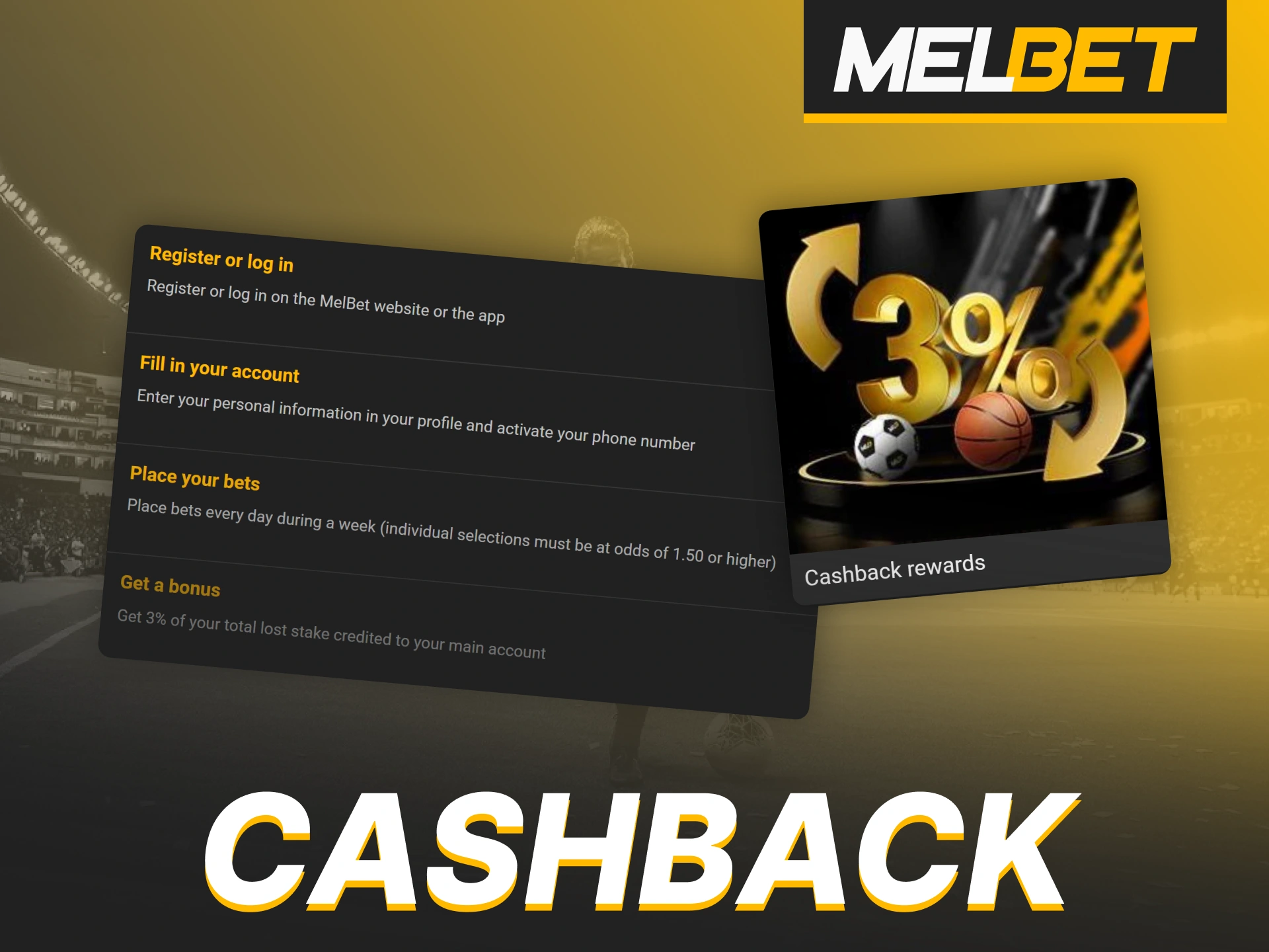 Get up to 3% cashback on your lost bets every week at Melbet.