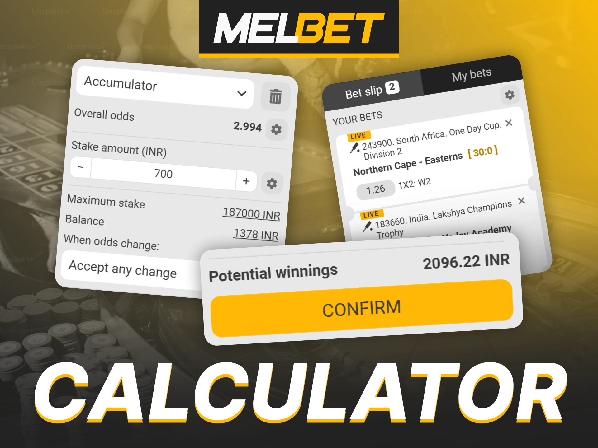Calculate potential winnings and stake amounts on the Melbet bet slip.