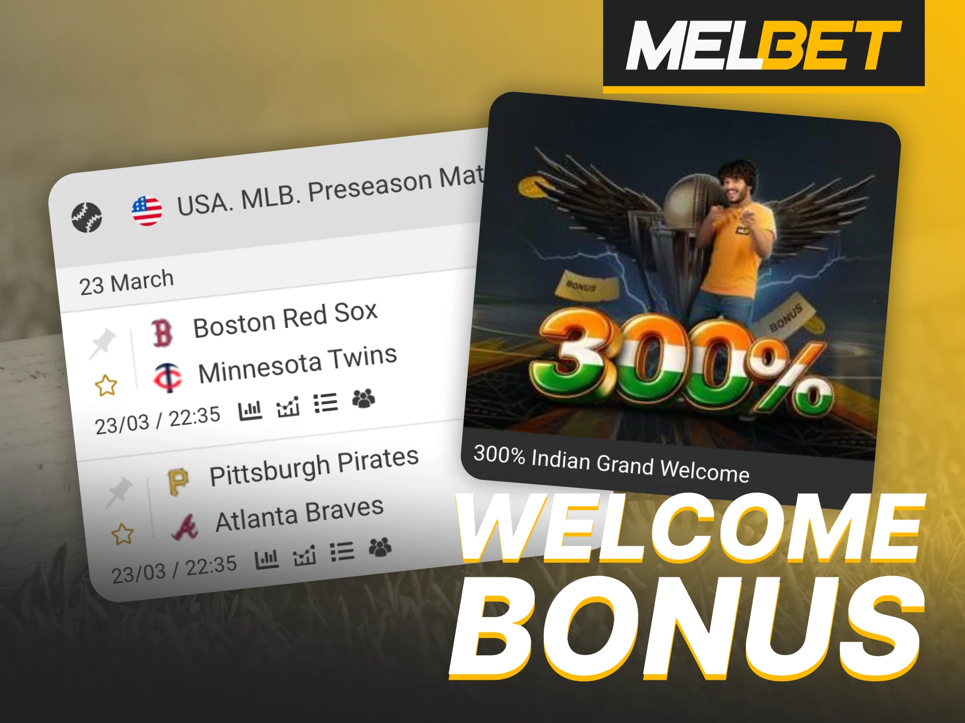Activate a special Melbet welcome bonus for baseball betting.