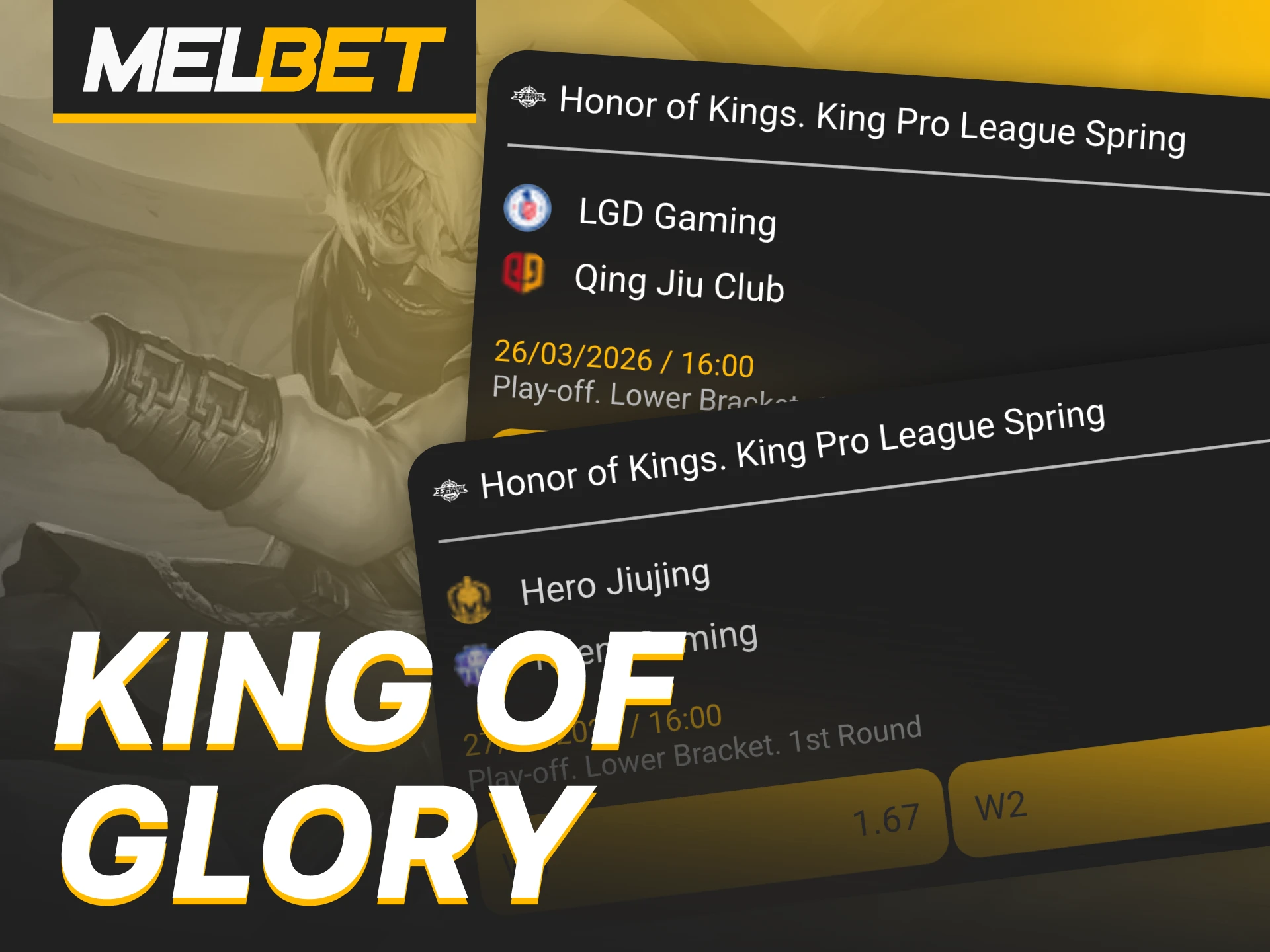 Start live betting on King of Glory tournaments at Melbet platform.
