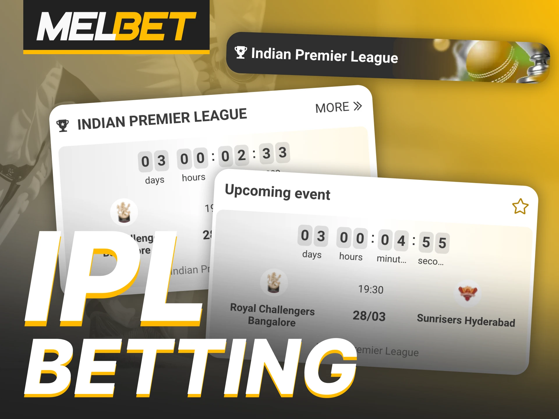 Go to Melbet cricket section and make your first IPL bet.