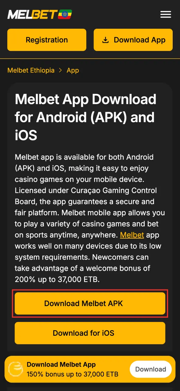 Download Melbet APK for Android using our link.