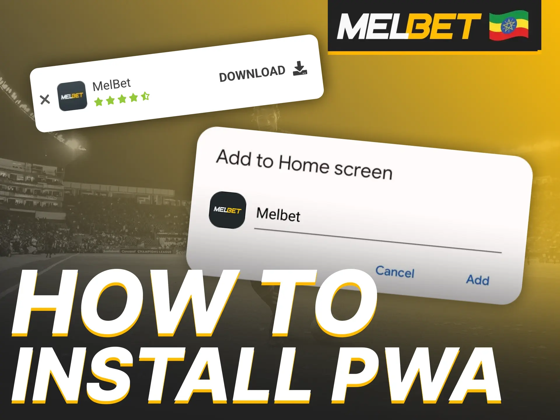 Follow the prompt to install the Melbet PWA app directly to your home screen.