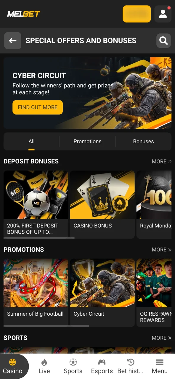 Open Melbet bonuses section now.