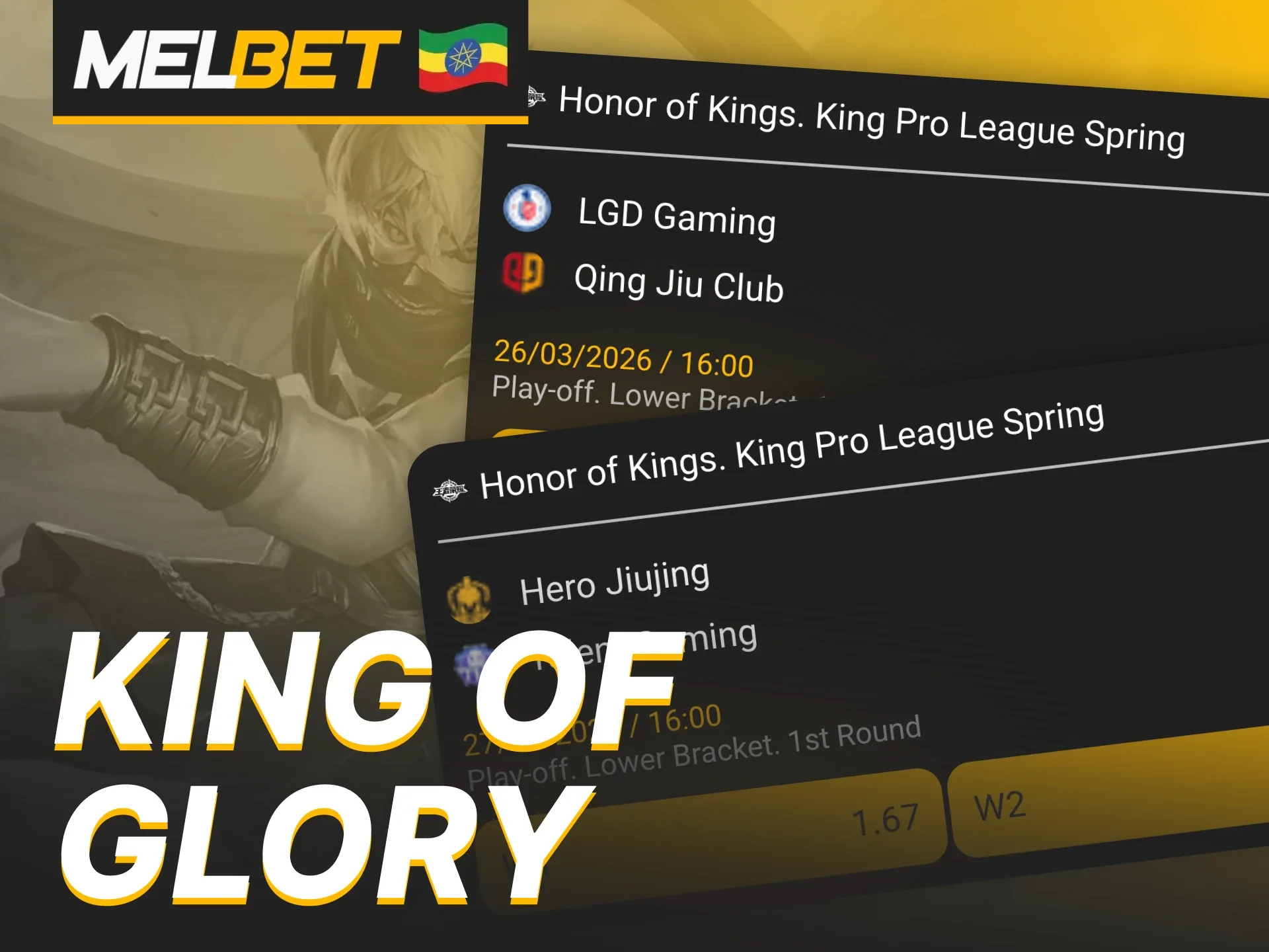 Start live betting on King of Glory tournaments at Melbet platform.