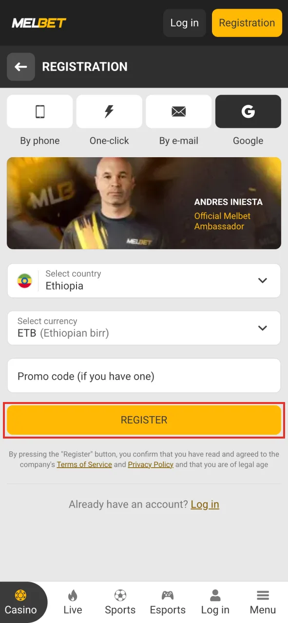 Complete the registration process to unlock sports bonuses and start betting at Melbet.