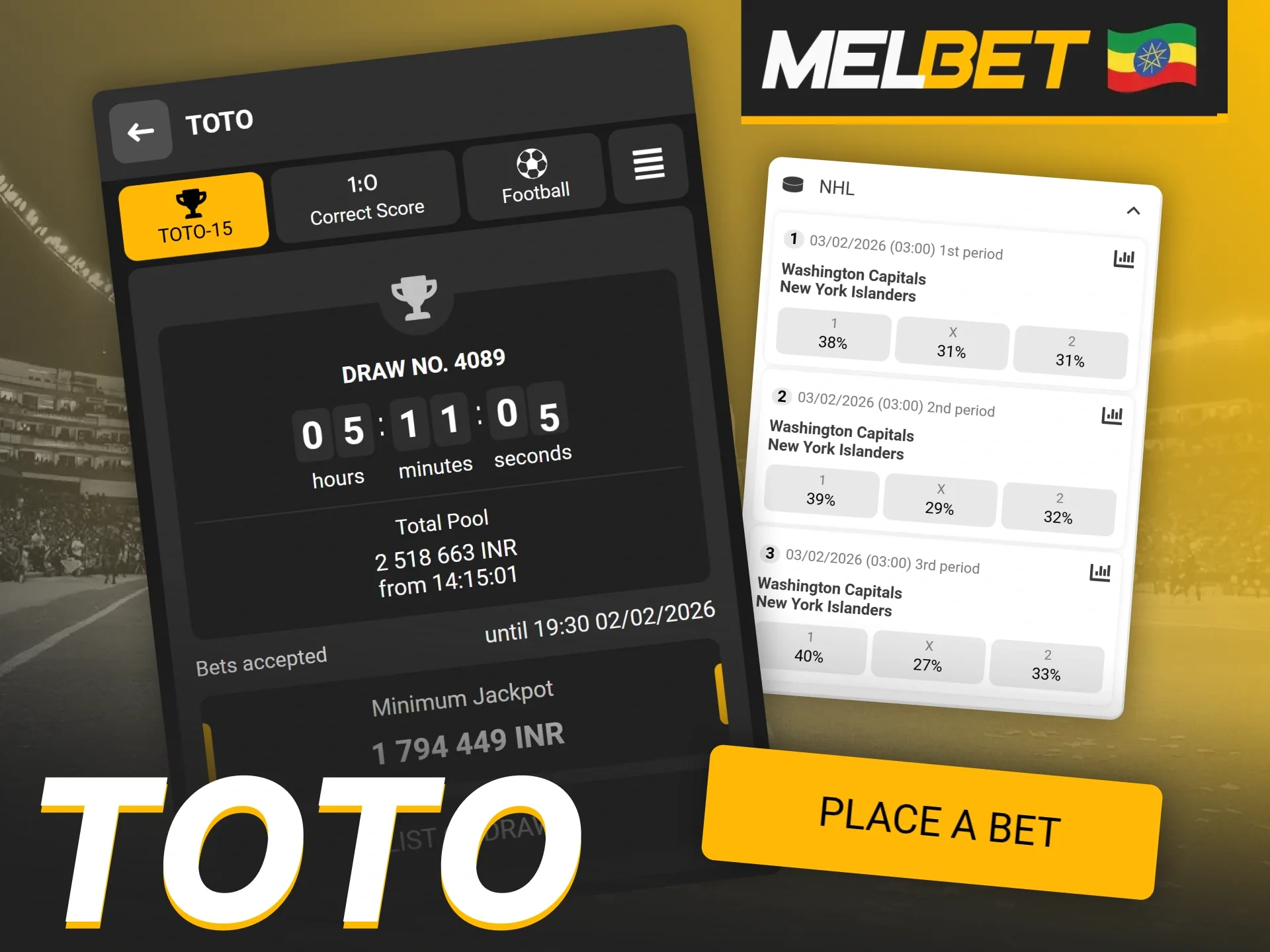 Participate in the TOTO jackpot draw by placing a prediction bet at Melbet.