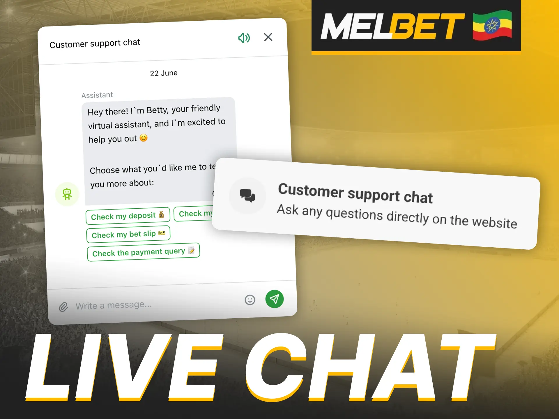 Write about your problem in the Melbet chat to quickly resolve it.