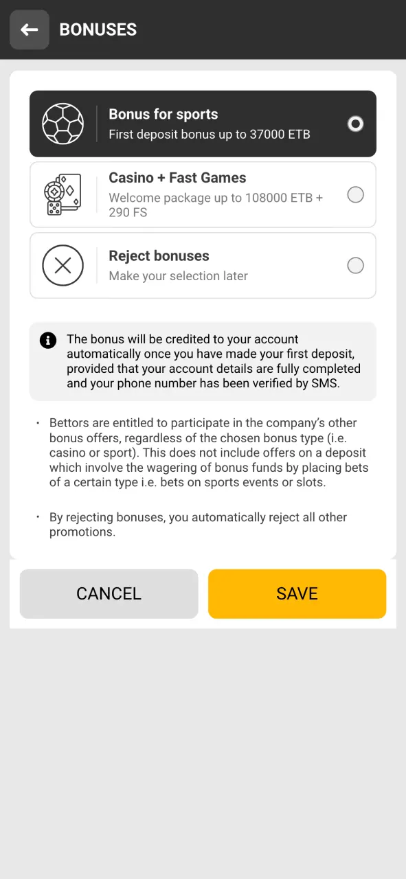 Pick the Melbet bonus you'd like to get.